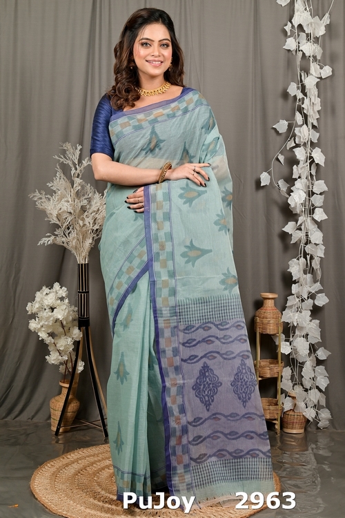 Light Green Pure Cotton Devai Tant Saree Print (2963)