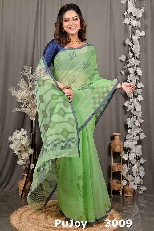 Green Pure Cotton Dipui Tant Saree Print (3009)