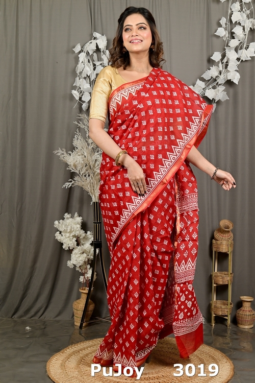 Maroon Pure Cotton Febasi Batik Print Saree (3019)