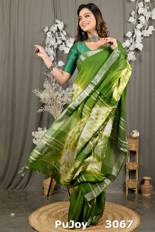 Green Pure Cotton Finui Hand Loom Saree (3067)