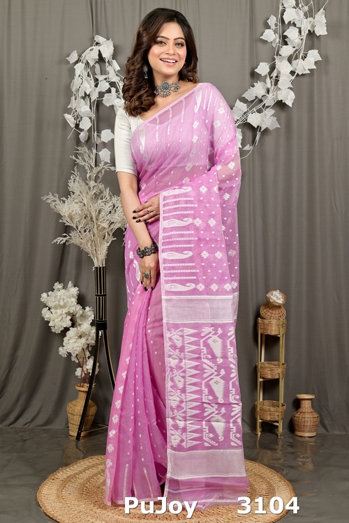 Violet Cotton Folai Jamdani Saree (3104)