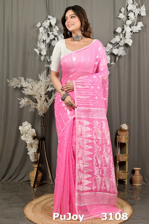 Baby Pink Cotton Folai Jamdani Saree (3108)