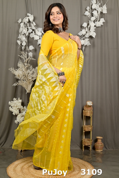 Yellow Cotton Folai Jamdani Saree (3109)