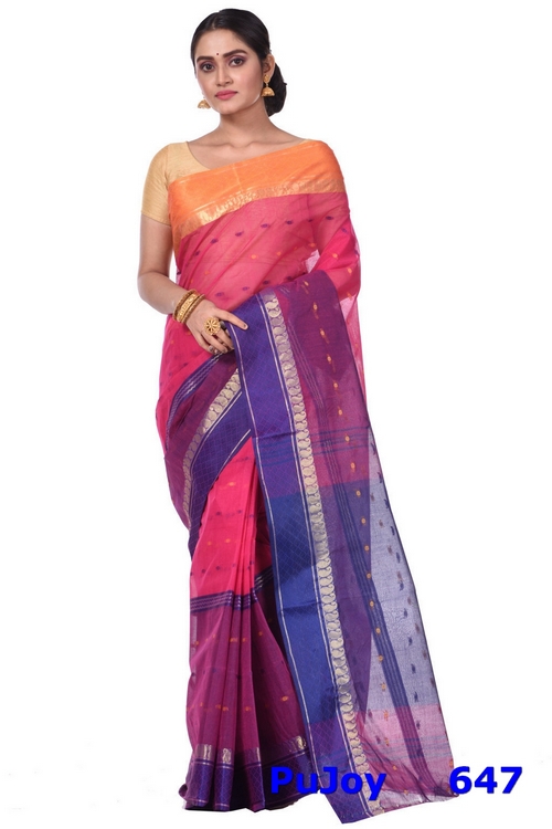 Pink Pure Cotton Ganga Jamuna_Buti Tant Saree (647)