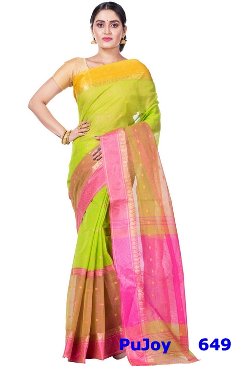 Light Green Pure Cotton Ganga Jamuna_Buti Tant Saree (649)